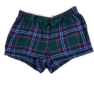 Hollister Women's Sleep Shorts Sz Medium Plaid Flannel Green Sleepwear Lounge